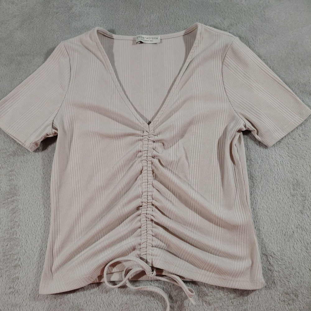 Paper‎ Crane Top Ladies S Cream Short Fitted Gathered Party Club Stretch Summer